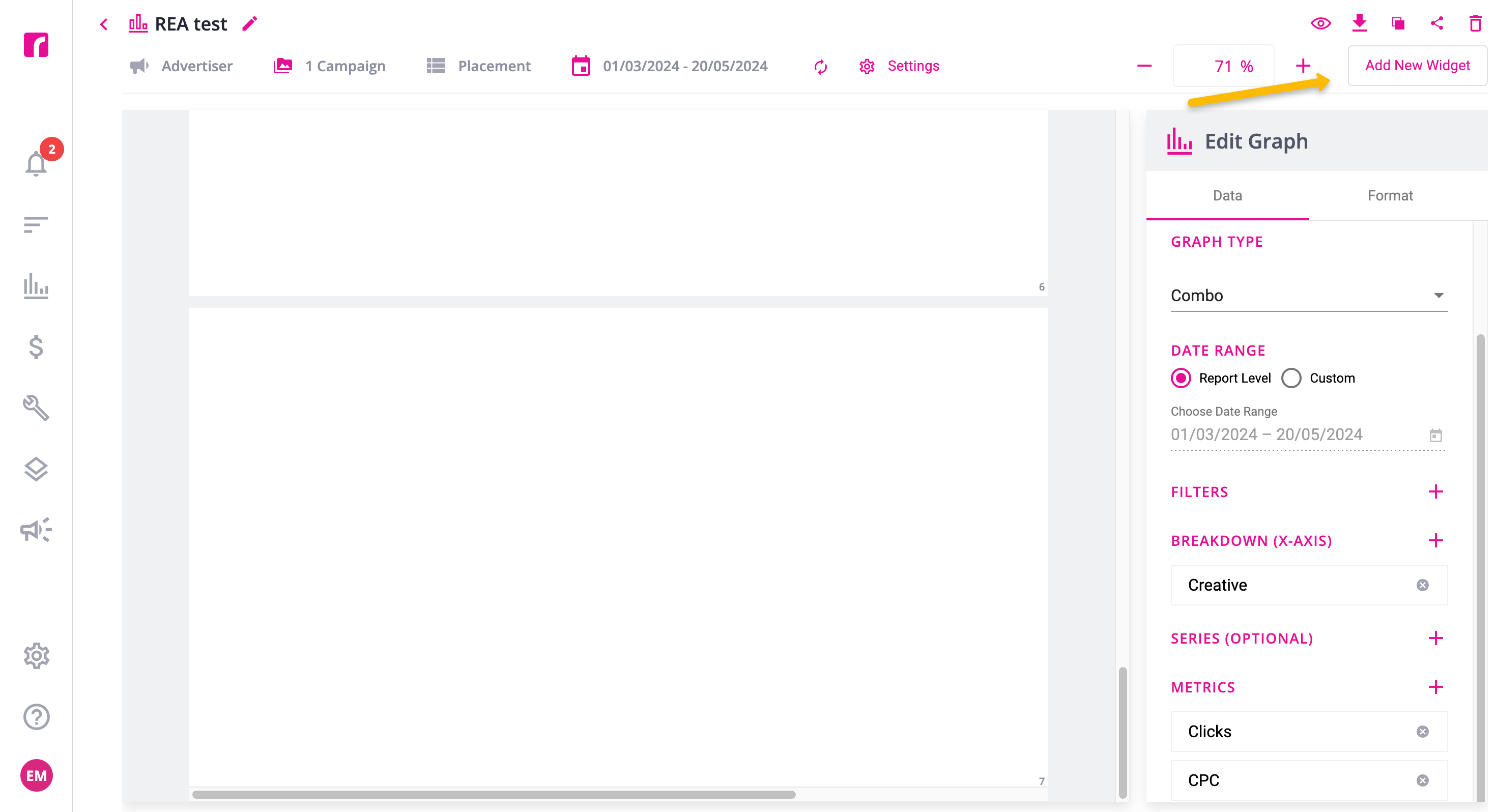 Dashboard with Create Widget button