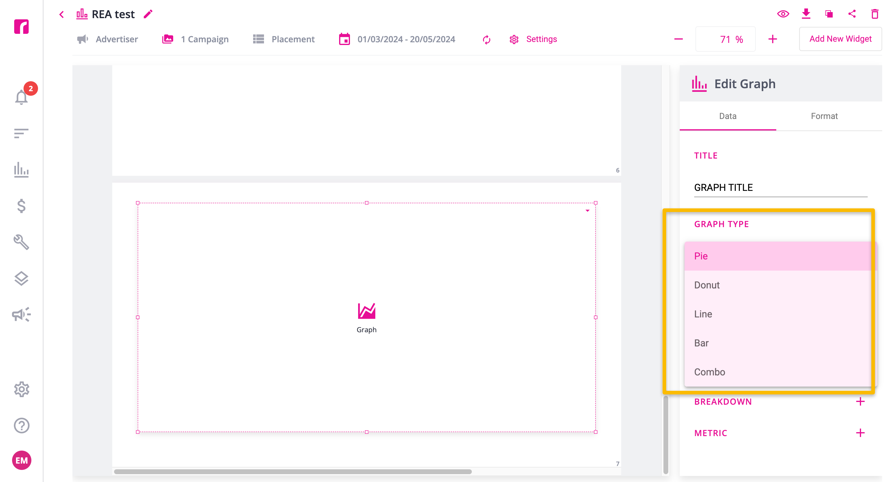 Graph settings menu