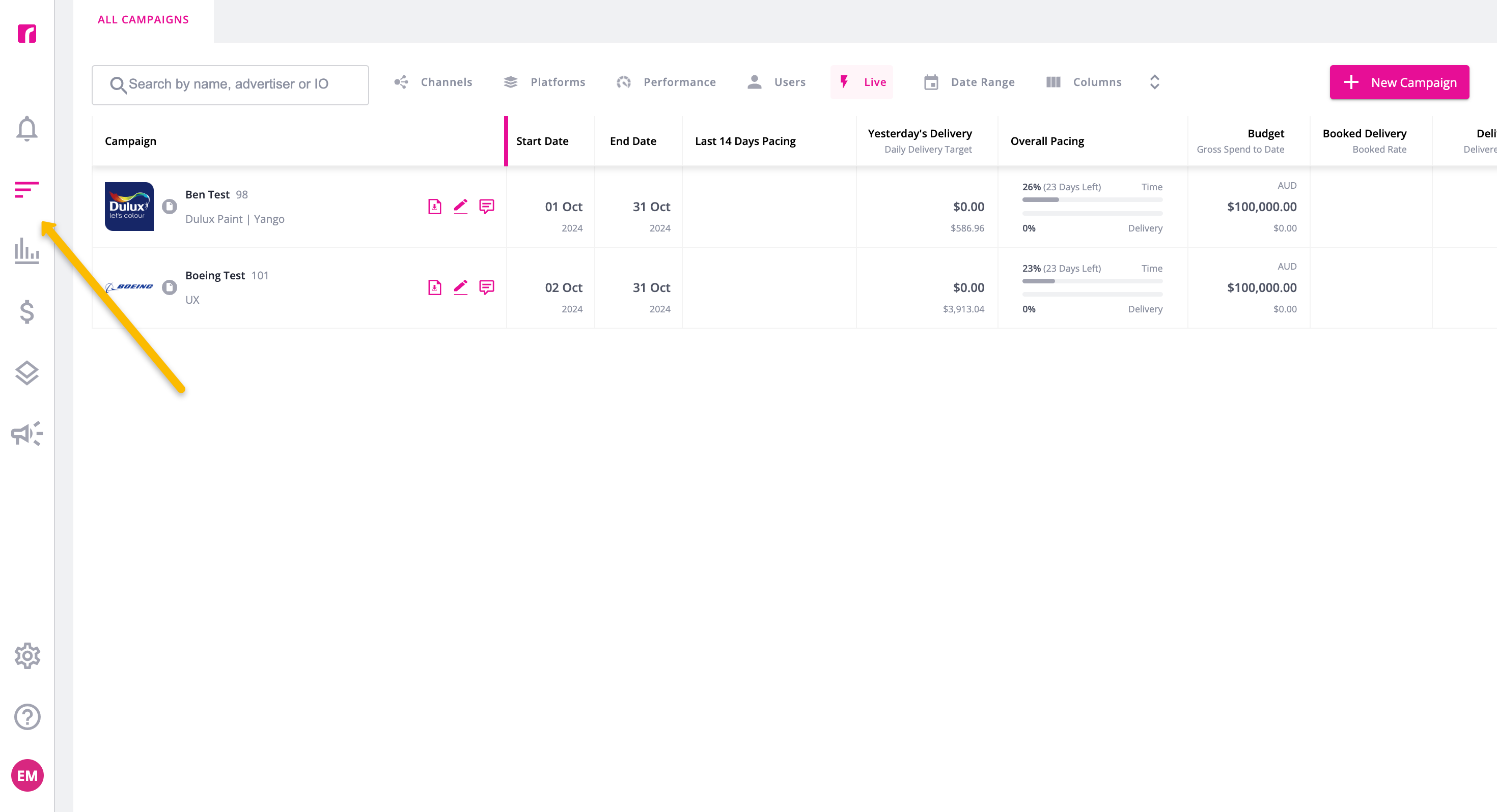 Rubii dashboard with Tracker highlighted