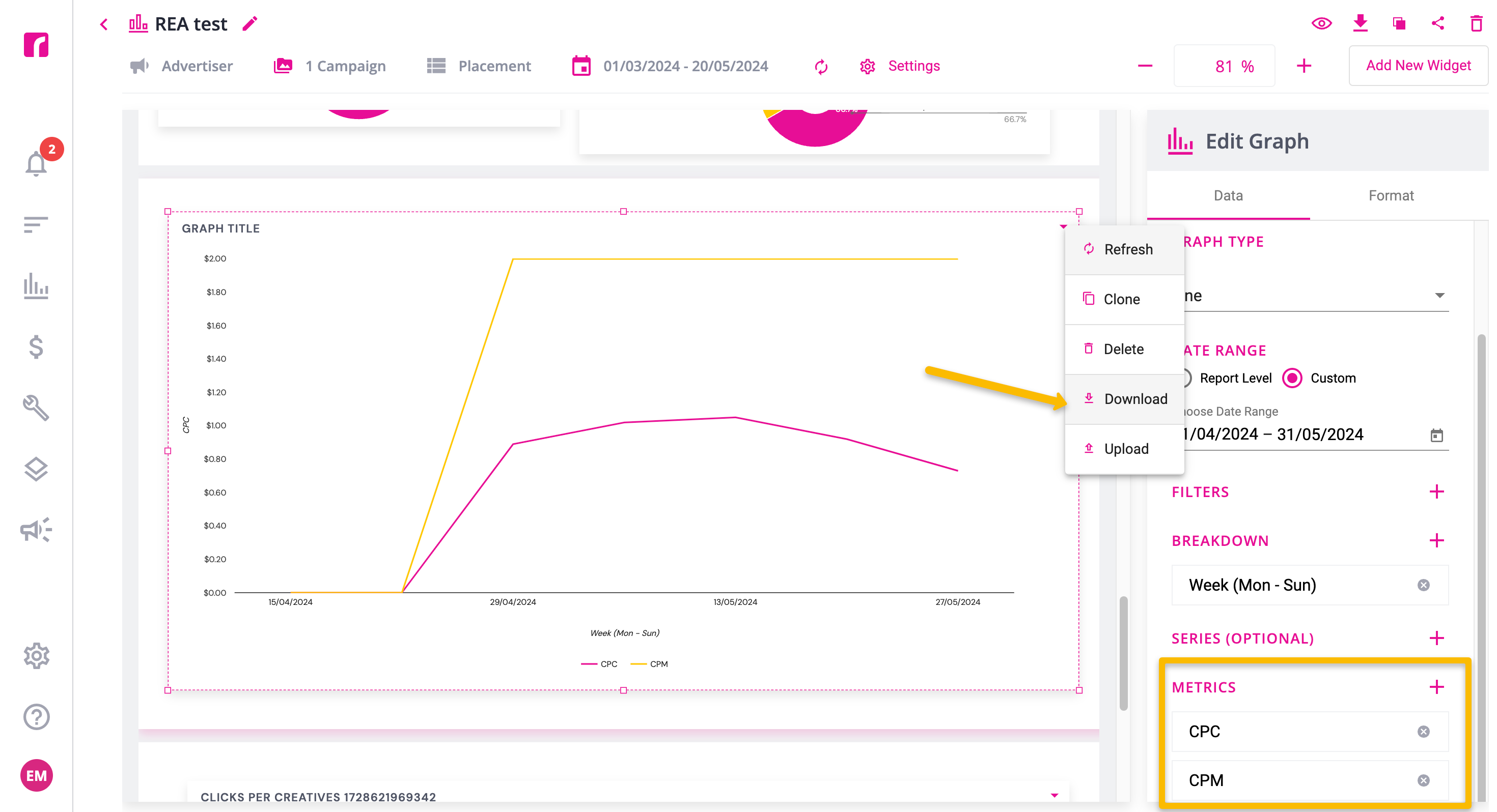 Download option in graph menu